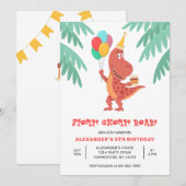 Dino Rex Dinosaurus Cake Balloon 5e Verjaardagsfee Kaart (Voorkant / Achterkant)