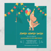 Dino Rex Dinosaurus Cake Balloon 5e Verjaardagsfee Kaart (Voorkant / Achterkant)