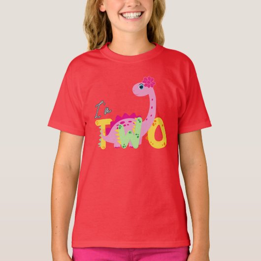 Dino Rex Ik ben 2 Verjaardags jongens twee Terug n T-shirt (Voorkant)