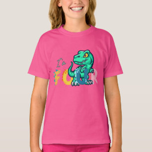 Dino Rex Ik ben 4 Verjaardag meisje vier Terug naa T-shirt