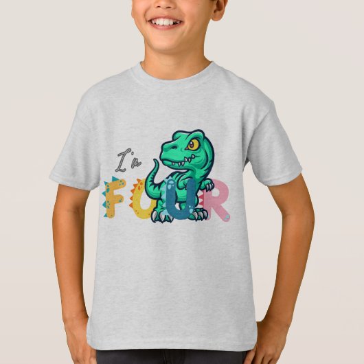 Dino Rex Ik ben 4 Verjaardags jongen vier Terug na T-shirt (Voorkant)