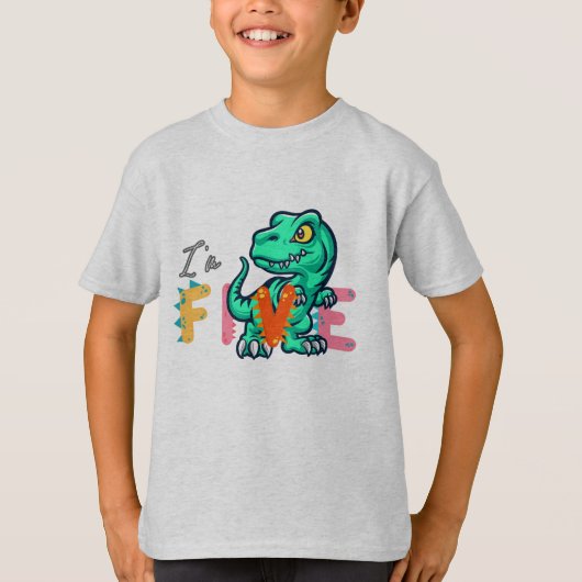 Dino Rex Ik ben 5 Verjaardags jongen vijf Terug na T-shirt (Voorkant)