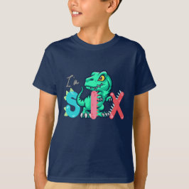 Dino Rex Ik ben 6 Verjaardags jongen zes Terug naa T-shirt