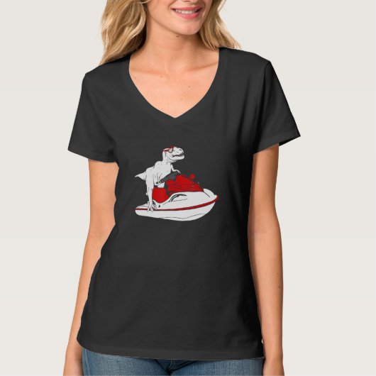 Dino Riding Jetski met hart Dinosaur die een S dra T-shirt (Voorkant)