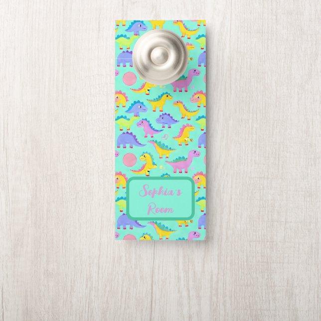 Dino-Riffic Dinosaur Babies Mint Green Girl Custom Deurhanger (Op knop)