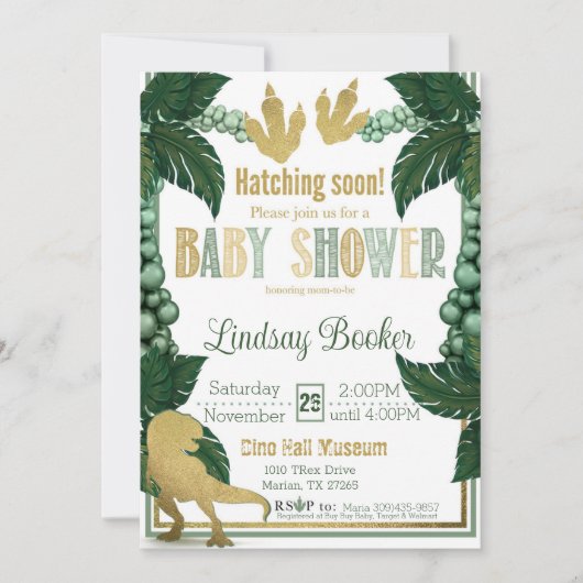 Dino-Rific Baby shower in Gold Kaart (Voorkant)