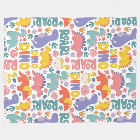 Dino Roar Fun Pattern Fleece Deken (Voorkant (Horizontaal))