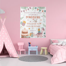 Dino Roar Pastel Verjaardag Welkom Wandkleed