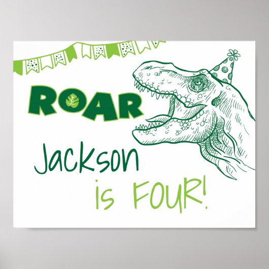 Dino Roar Verjaardag Bord Poster (Voorkant)