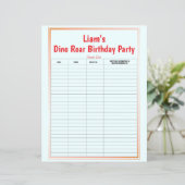Dino Roar verjaardagsfeestje gastenlijst (Staand voorkant)