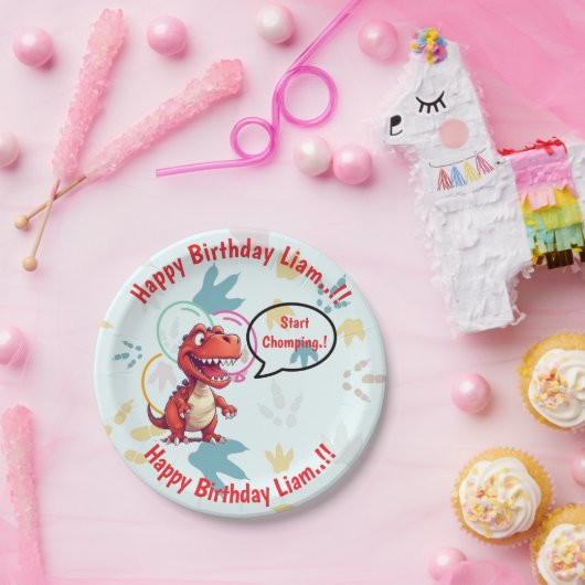 Dino Roar verjaardagsfeestje Papieren Bordje (Feest)