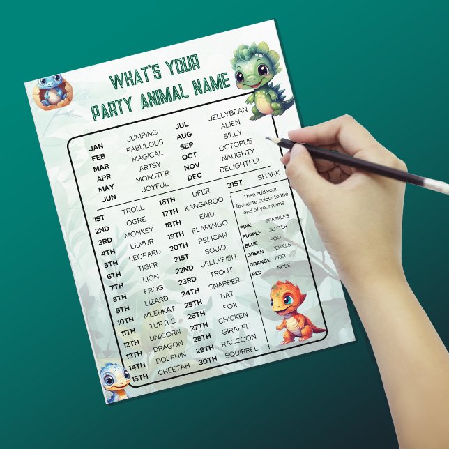 Dino Roar Whats Your Animal Party Game Blad (Creator heeft geüpload)