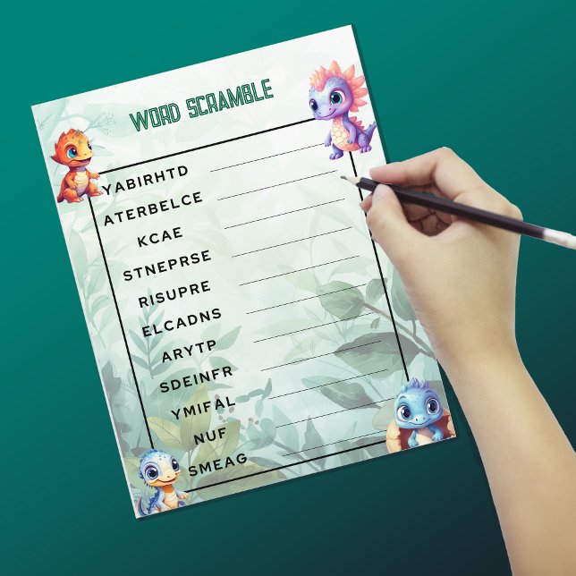Dino Roar Word Scramble Party Game Blad (Creator heeft geüpload)