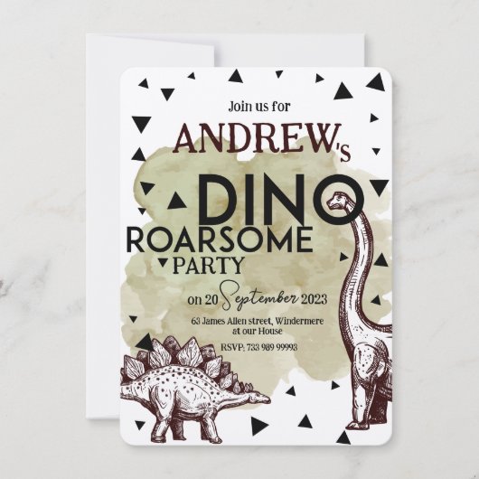 DINO ROARSOME uitnodiging voor verjaardagsfeestje (Voorkant)