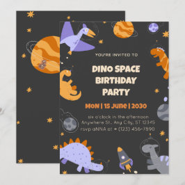 Dino-ruimte verjaardagsuitnodiging voor jongens Be Kaart