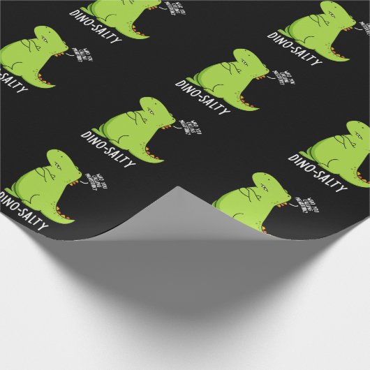 Dino-salty Funny Dinosaur Pun Dark BG Cadeaupapier (Hoek)