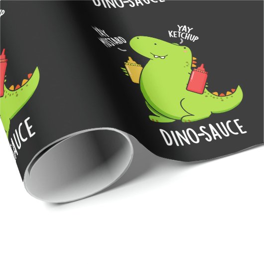 Dino-Sauce Grappige Dinosaurus Pun Donker BG Cadeaupapier (Rol Hoek)
