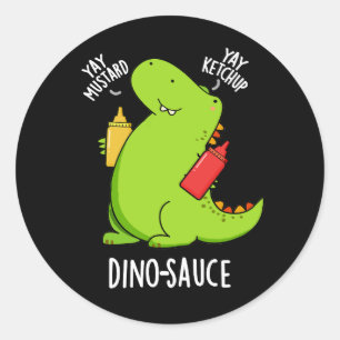 Dino-Sauce Grappige Dinosaurus Pun Donker BG Ronde Sticker