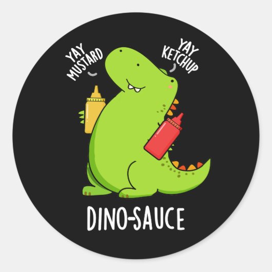 Dino-Sauce Grappige Dinosaurus Pun Donker BG Ronde Sticker (Voorkant)