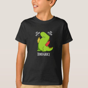 Dino-Sauce Grappige Dinosaurus Pun Donker BG T-shirt