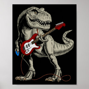 Dino-saurus Akoestische Elektrische B Gitaarspeler Poster