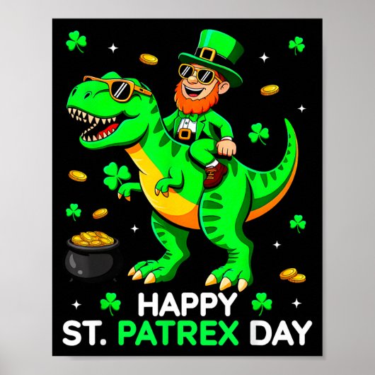 Dino-saurus St. Patrick's Day kabouter St. Patty's Poster (Voorkant)