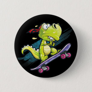 Dino Skateboard T-shirt Jongens Skateboarden Kinde Ronde Button 5,7 Cm
