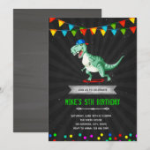 Dino skateboard verjaardagsfeestje kaart (Voorkant / Achterkant)