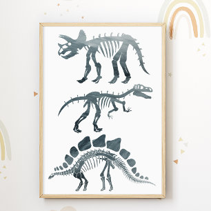 Dino Skeletons Kinder Room Print Dinosaurs Poster