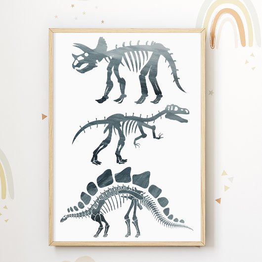 Dino Skeletons Kinder Room Print Dinosaurs Poster
