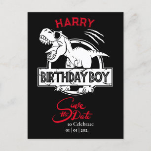 Dino, sla de datum van de Birthday Boy op. Briefkaart