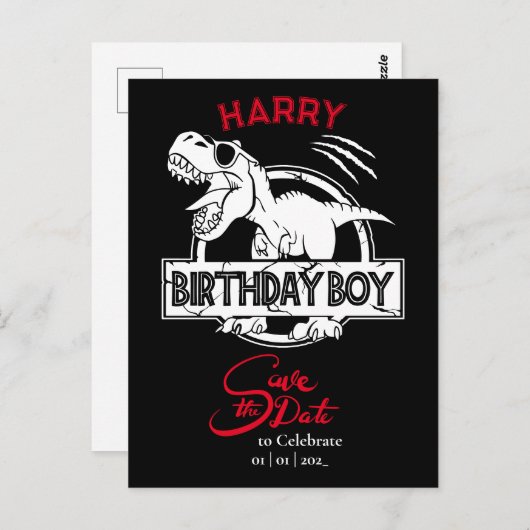 Dino, sla de datum van de Birthday Boy op. Briefkaart (Voorkant / Achterkant)