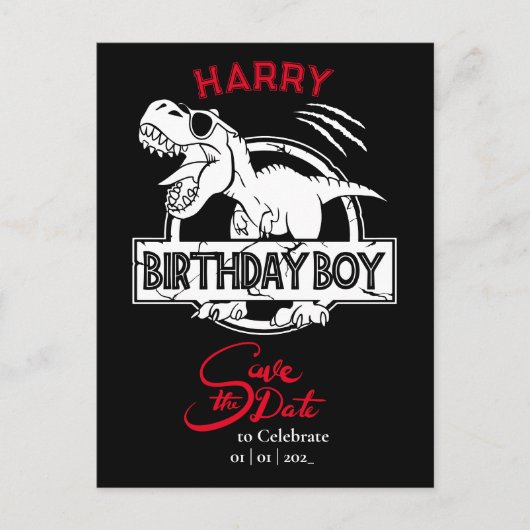 Dino, sla de datum van de Birthday Boy op. Briefkaart (Voorkant)