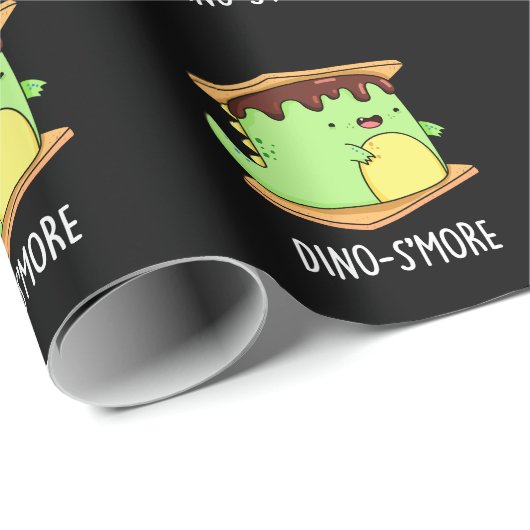 Dino-smore Funny Dinosaur Smore Pun Dark BG Cadeaupapier (Rol Hoek)
