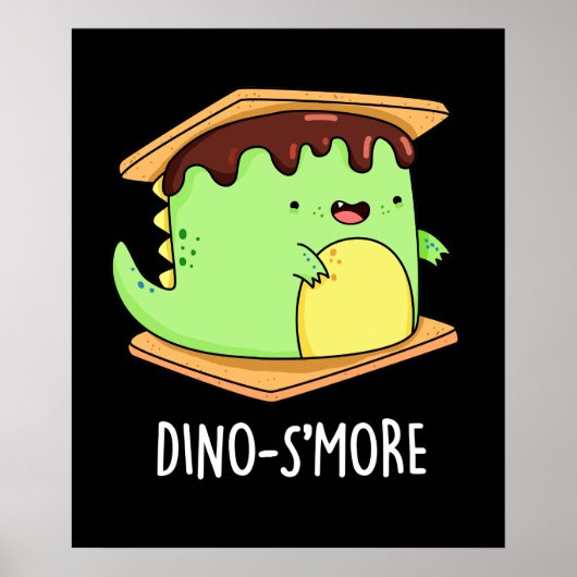 Dino-smore Funny Dinosaur Smore Pun Dark BG Poster (Voorkant)