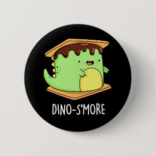 Dino-smore Funny Dinosaur Smore Pun Dark BG Ronde Button 5,7 Cm