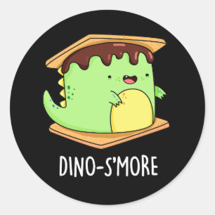 Dino-smore Funny Dinosaur Smore Pun Dark BG Ronde Sticker