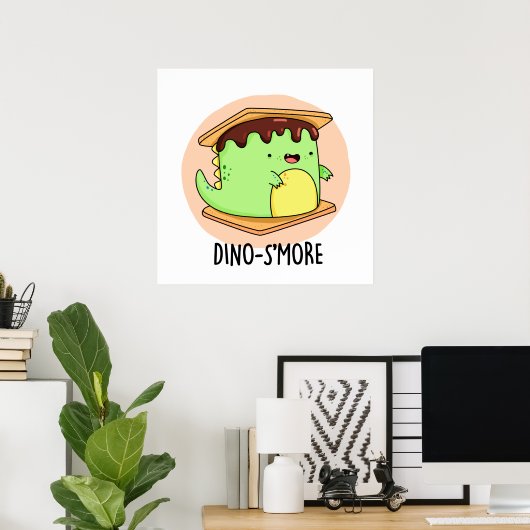 Dino-smore Funny Dinosaur Smore Pun Poster (Thuiskantoor)