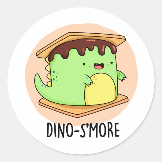 Dino-smore Funny Dinosaur Smore Pun Ronde Sticker (Voorkant)