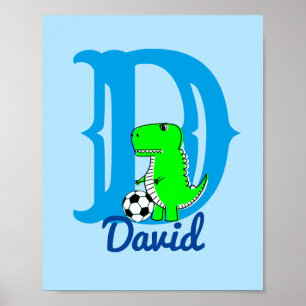 Dino Soccer Drager Nursery Art Aangepaste naam Poster