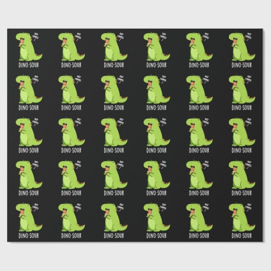 Dino-sour Grappige Dinosaurus Pun Donker BG Cadeaupapier (Vlak)