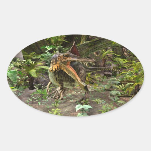 Dino Spinosaurus Ovale Sticker (Voorkant)