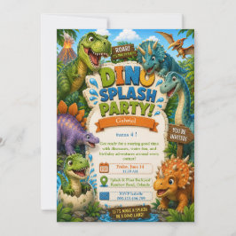 Dino Splash Party Verjaardag - Dinosaur Pool feest Kaart