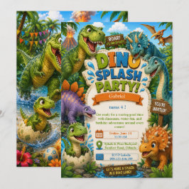 Dino Splash Party Verjaardag - Dinosaur Pool feest Kaart