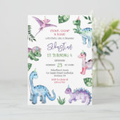 Dino Stamp Kauw Brul Verjaardagsfeestje Kaart (Staand voorkant)