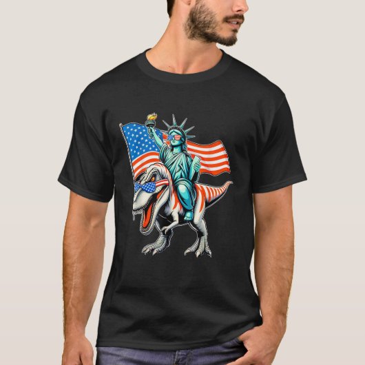 Dino standbeeld van vrijheid 4 juli jongens Amerik T-shirt (Voorkant)