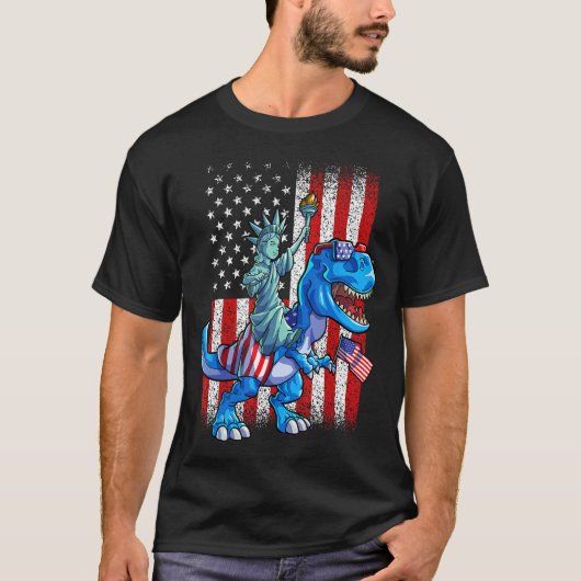 Dino standbeeld van vrijheid 4 juli Shirt jongens (Voorkant)