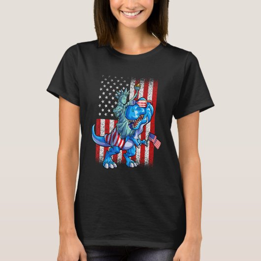 Dino standbeeld van vrijheid 4 juli Shirt jongens (Voorkant)