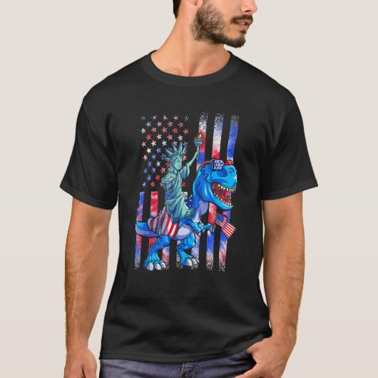 Dino standbeeld van vrijheid 4 juli Shirt jongens (Voorkant)