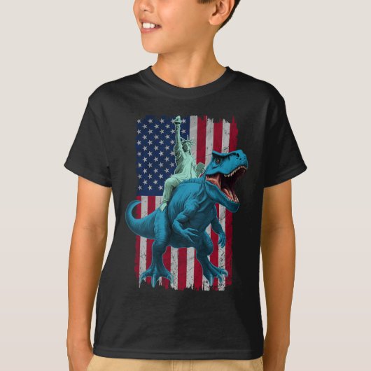 Dino standbeeld van vrijheid 4 juli Shirt jongens  (Voorkant)